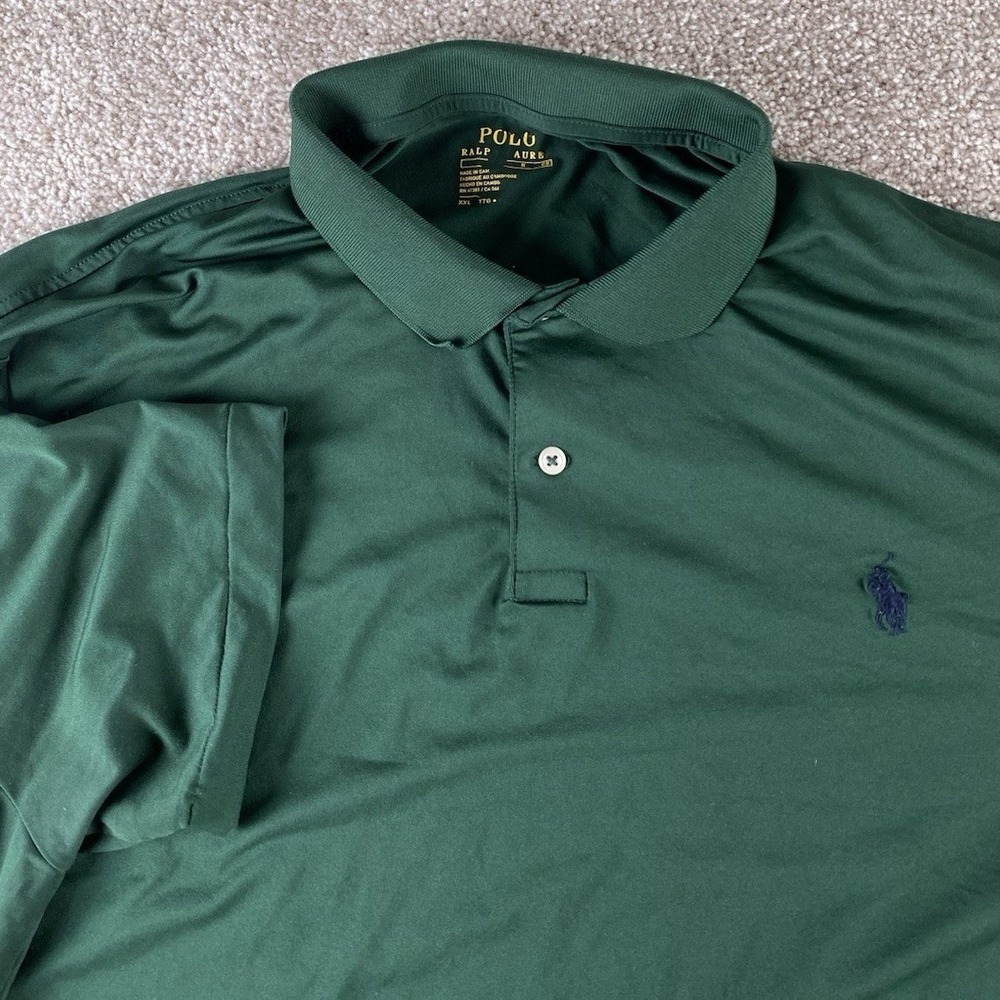 Polo Ralph Lauren Solid Green Performance Polo Shirt Mens XXL Preppy Blue Pony